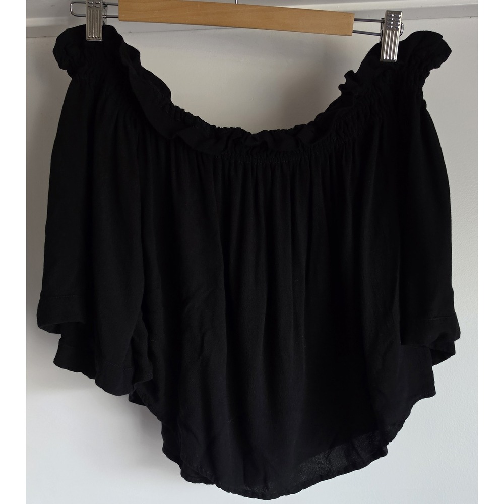 Indah Top XS Black Off-shoulder Short Sleeve Cropped Blouse Lightweight